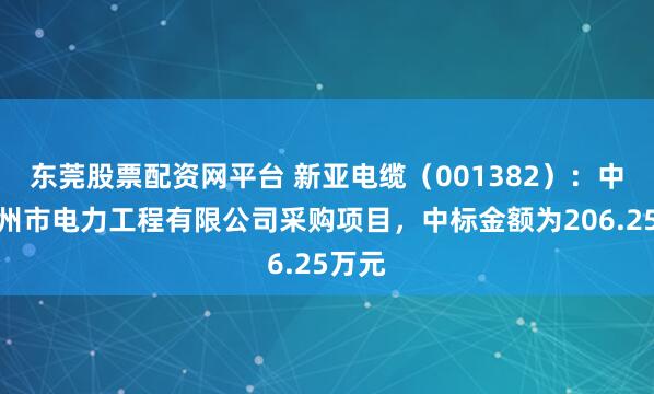 东莞股票配资网平台 新亚电缆（001382）：中标广州市电力工程有限公司采购项目，中标金额为206.25万元